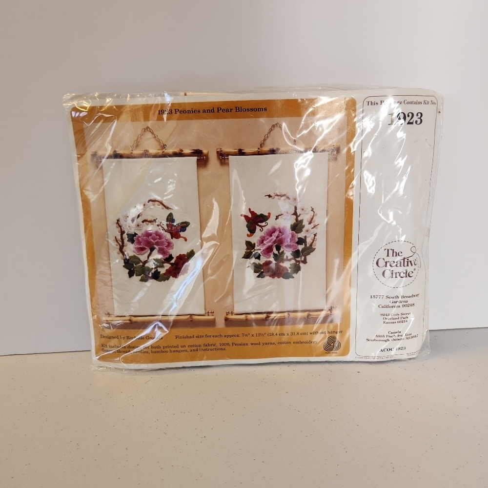 Vintage New 1983 Peonies and Pear Blossoms 1923 Creative Circle Needlepoint Kit